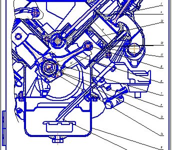Чертеж Чертеж 8-цилиндрового бензинового двигателя ЗМЗ-53