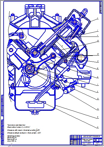 Чертеж Чертеж 8-цилиндрового бензинового двигателя ЗМЗ-53