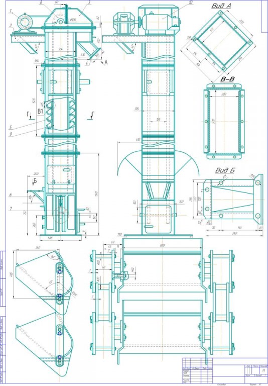 Чертеж ковшовый элеватор (нория)