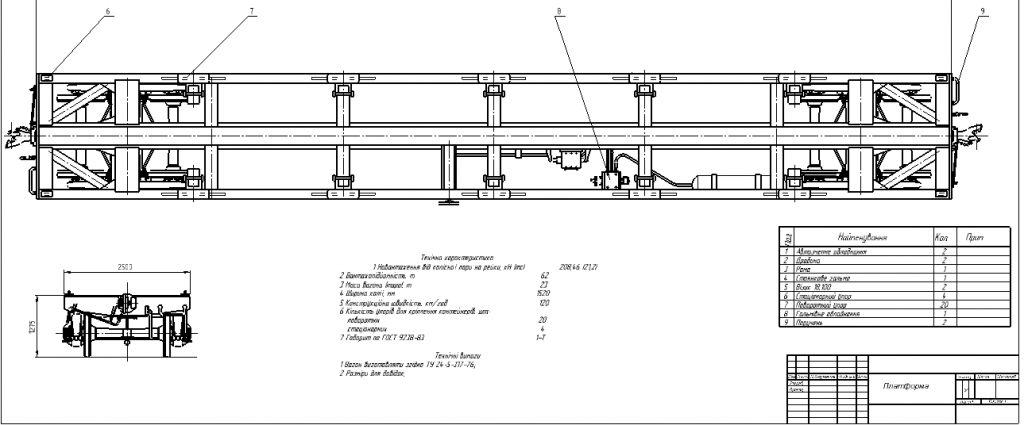 Чертеж Чертеж платформы, грузовой вагон открытого типа