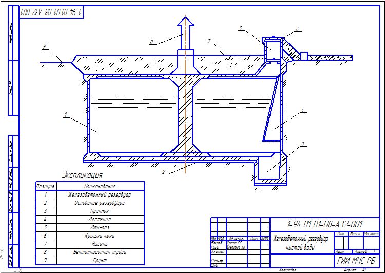 Чертеж Резервуар чистой воды железобетонный