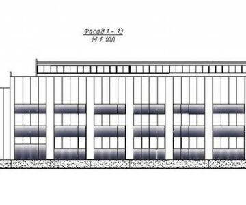 Чертеж Промышленное здание (чертежи плана здания, главного фасада и др)