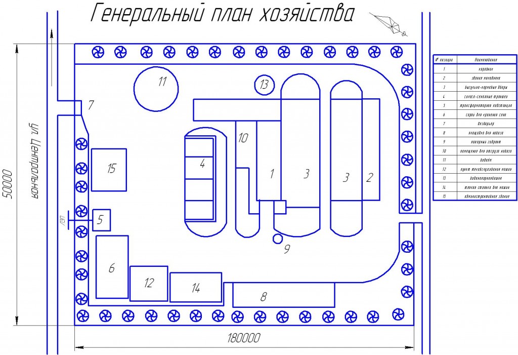 Чертеж Генеральный план фермы КРС на 50 голов.