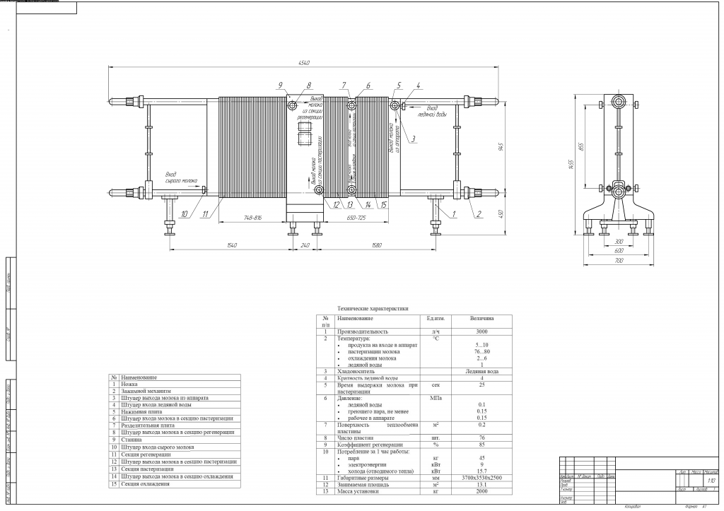 Чертеж Пластинчатый пастеризатор молока А1-ОКЛ-3