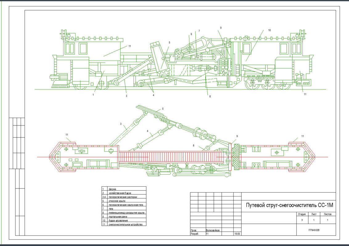Чертеж Чертеж путевой струг-снегоочиститель СС-1М