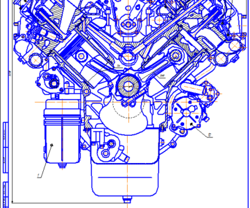Чертеж Чертеж поперечного разреза двигателя КАМАЗ-740