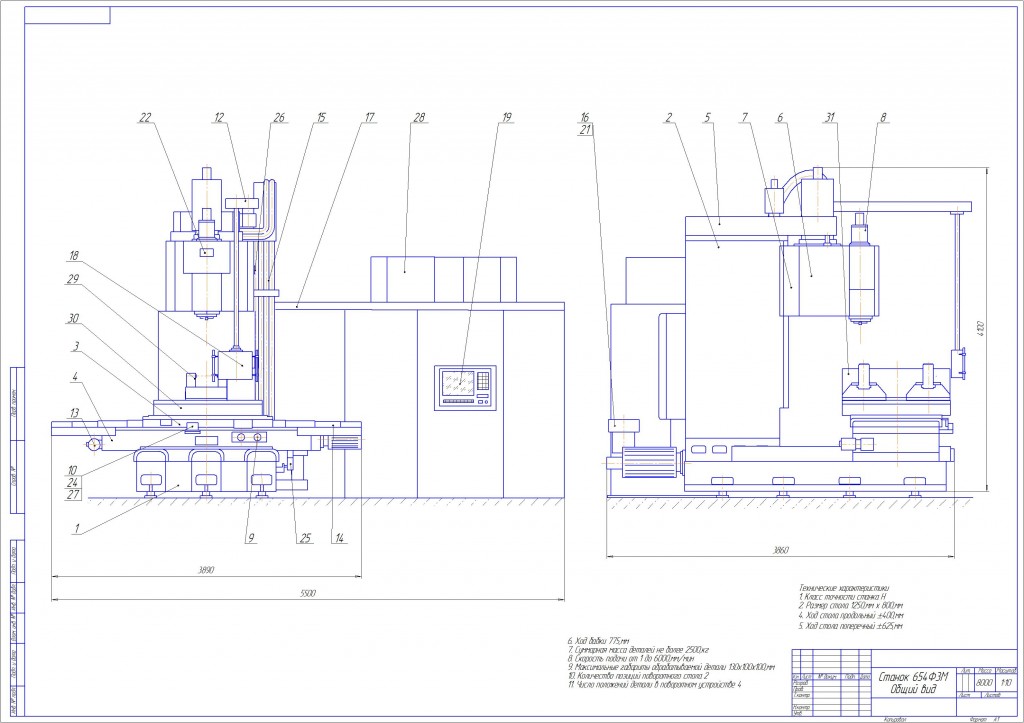 Чертеж Станок 654Ф3М. Общий вид