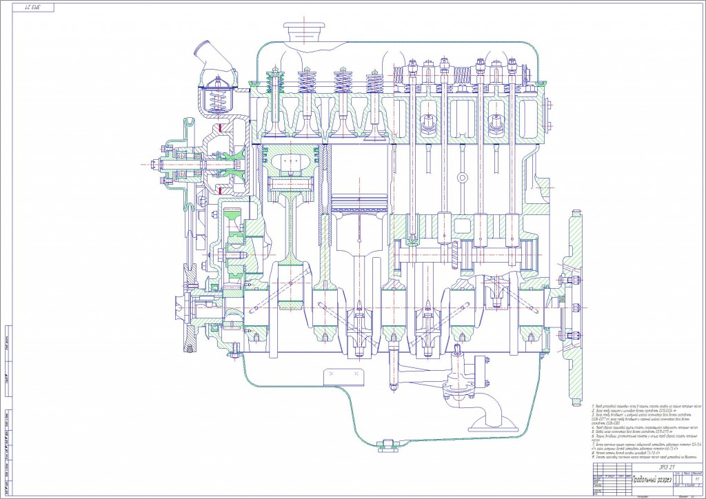 Чертеж Чертеж двигателя ЗМЗ-21 (ГАЗ-21)