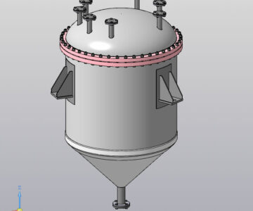 3D модель Чертеж аппарат вертикального типа с эллиптической фланцевой крышкой и приварным коническим днищем +3D модель
