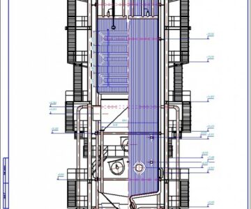 Чертеж Котел КВГМ-180-150 продольный и поперечный разрез