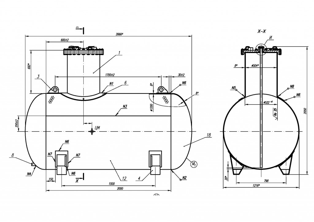 Чертеж Чертеж емкости (сосуда) хранения нефтепродуктов