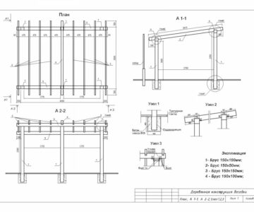 Чертеж Чертеж конструкции деревянного навеса
