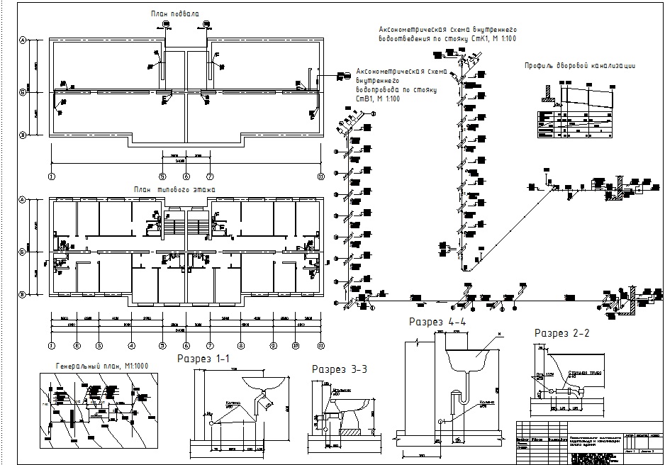 Чертеж Внутренний водопровод и канализация