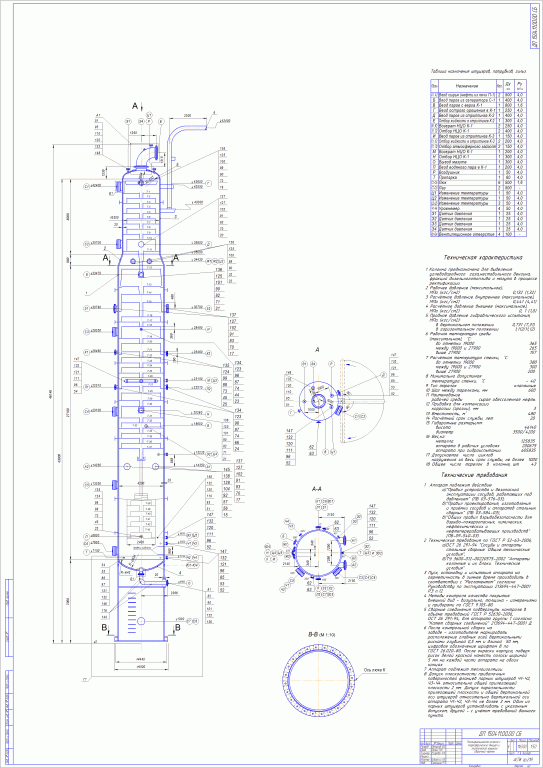 Чертеж Ректификационная клапанная тарельчатая колонна 46м