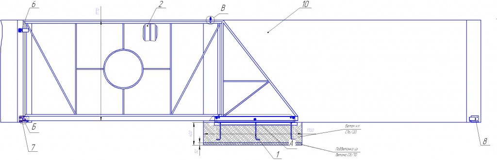 Чертеж Установка откатных ворот 3м