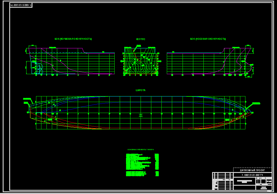 Чертеж Теоретический чертеж танкера DW=10200т