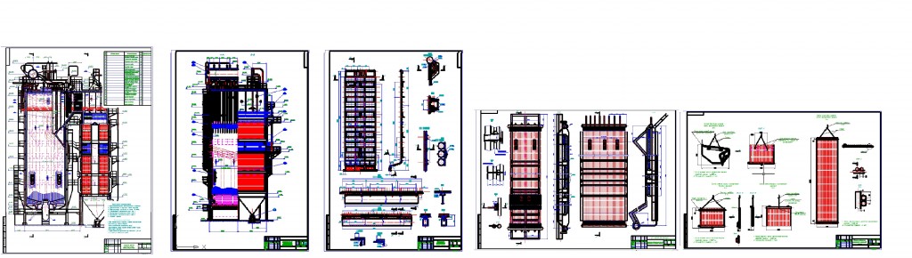 Чертеж Котел БКЗ-320-140 (продольный разрез, поперечный, поверхности нагрева)