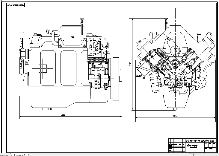 Чертеж Чертеж двигателя Зил-345