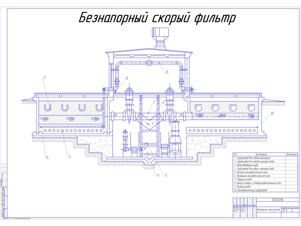 Чертеж Безнапорный скорый песчаный фильтр