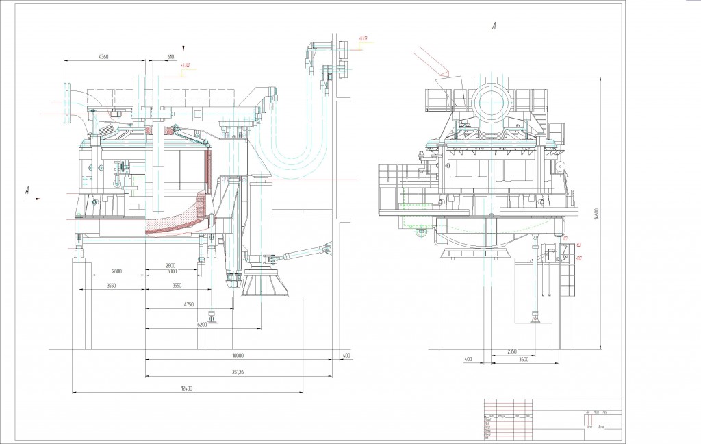 Чертеж Дуговая сталеплавильная печь ДСП 100т