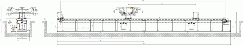 Чертеж Конвейер для транспортировки тележек грузовых вагонов