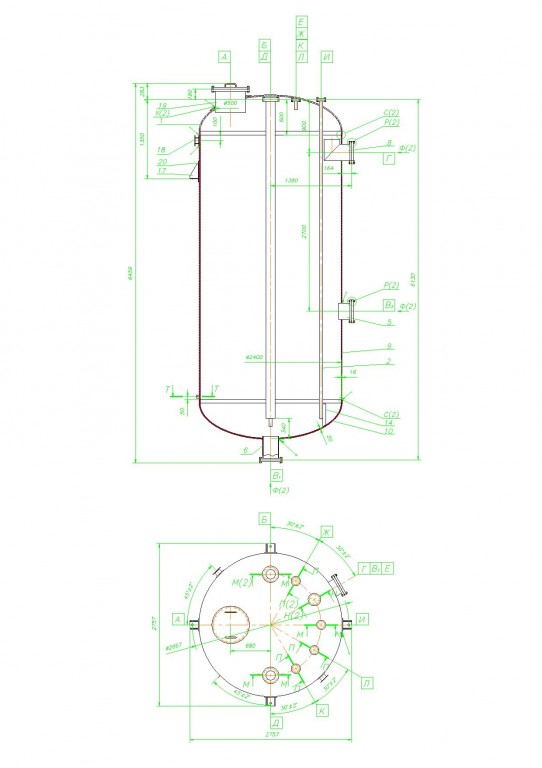 Чертеж Вертикальный цельносварной апарат с элиптическим днищем