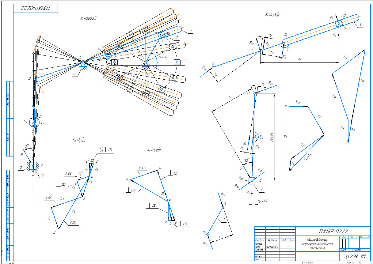 Чертеж Курсовая. Исследование шарнирно-рычажного механизма