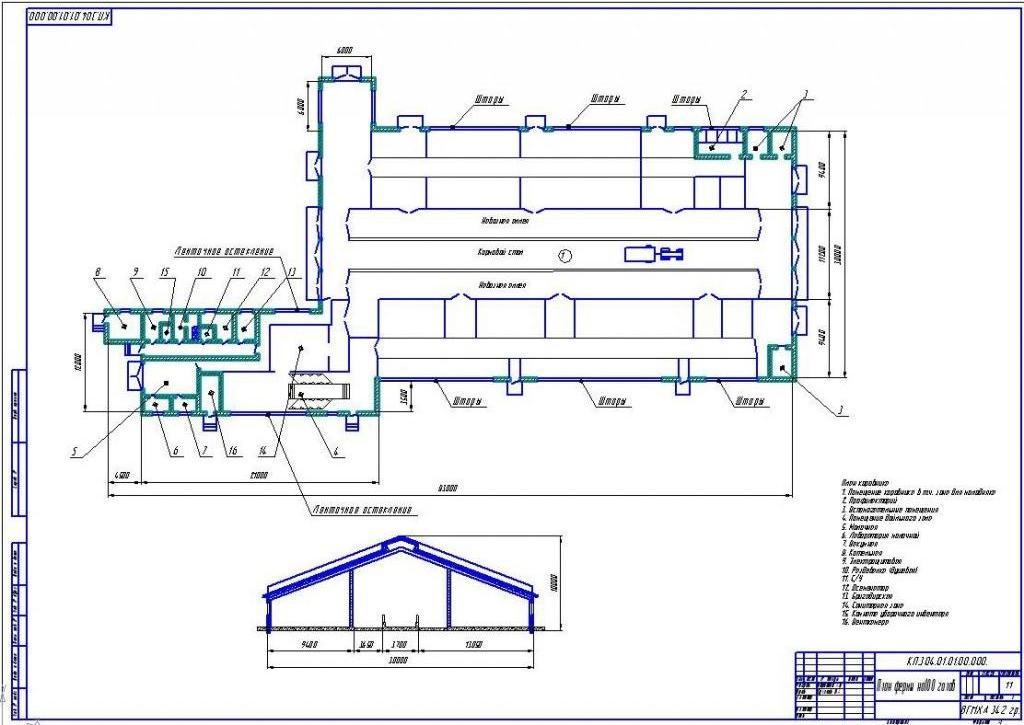 Чертеж Животноводческая ферма на 100 голов.