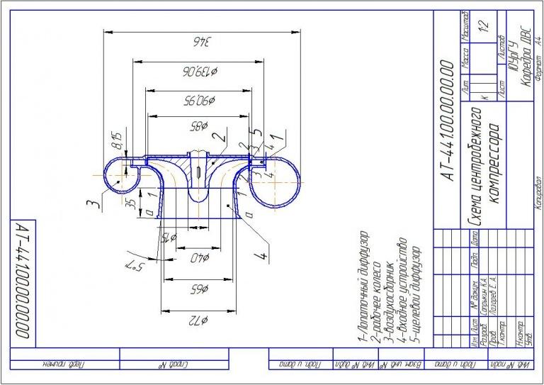 Чертеж Проектирование центробежного компрессора ТКР8,5