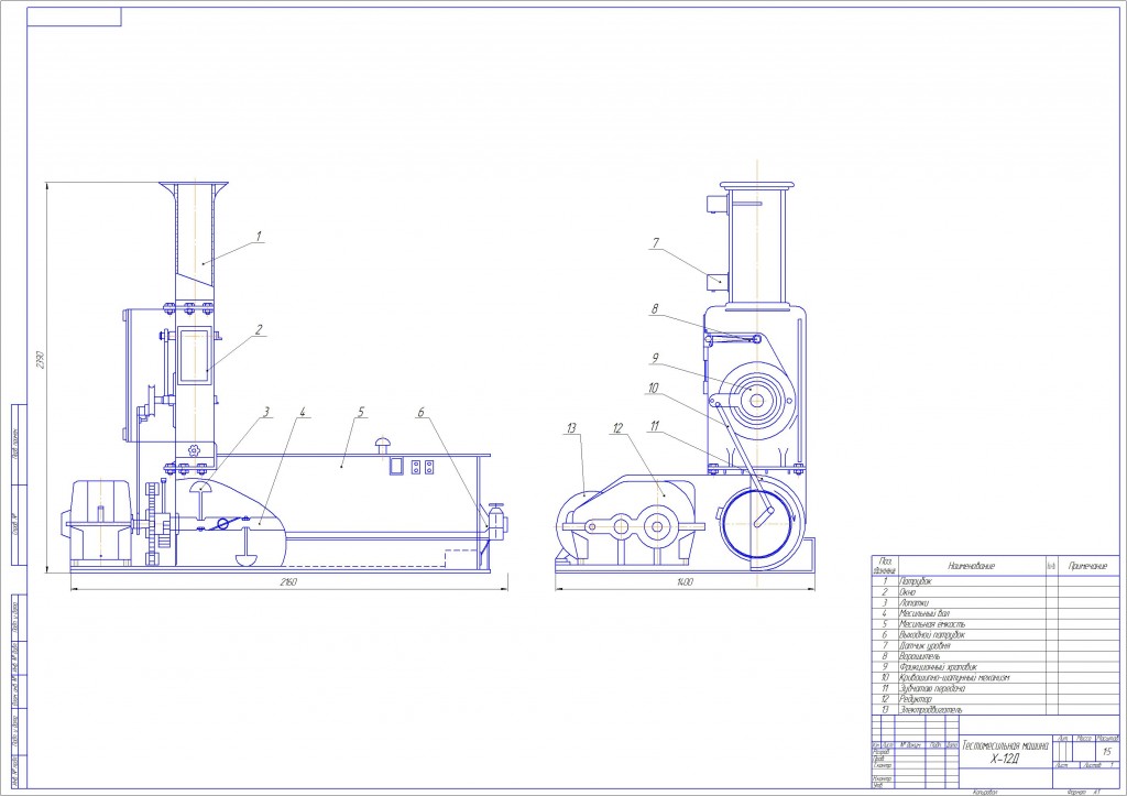 Чертеж Тестомесильная машина Х-12Д