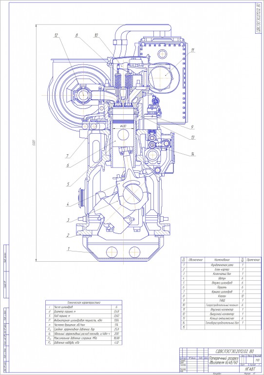 Чертеж Дизельный двигатель MAN 6L48/60