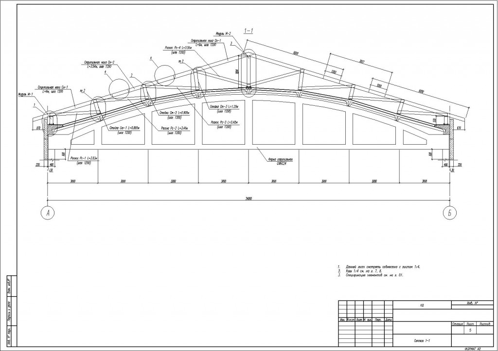 Чертеж Реконструкция крыши производственного здания пролетом 24м