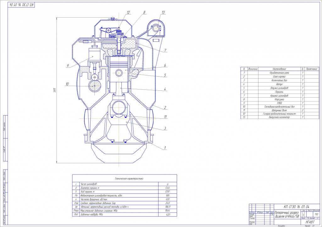 Чертеж Дизельный двигатель 6ЧН46/58 W46