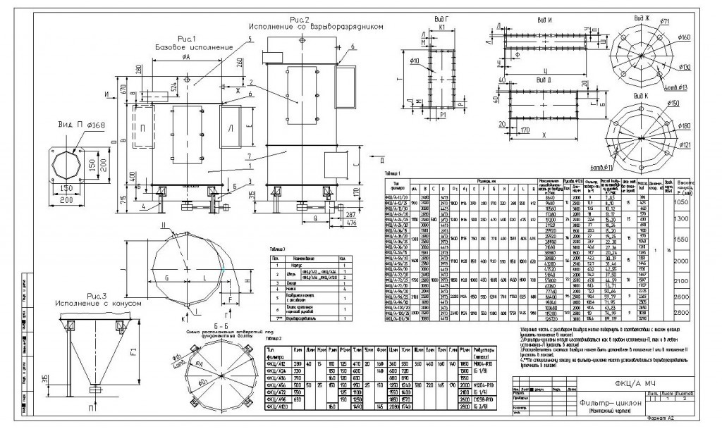 Чертеж Монтажный чертеж фильтр-циклона модели ФКЦ/А