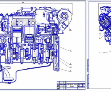 Чертеж Двигатель ЯМЗ-238 (разрезы)