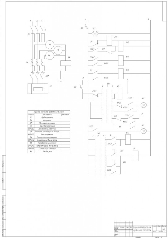 Чертеж Принципиальная электрическая схема парового котла КЭПР-250/0,4