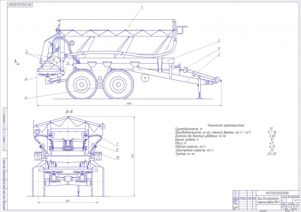 Чертеж Разбрасыватель  минеральных удобрений МШХ-9