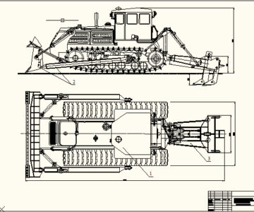 Чертеж Бульдозер и рыхлитель с гидравлическим управлением на тракторе Т-140