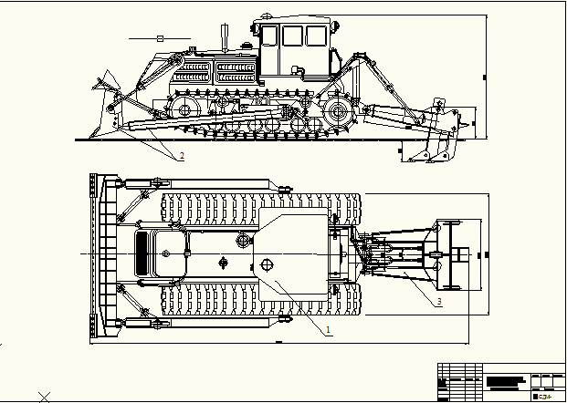 Чертеж Бульдозер и рыхлитель с гидравлическим управлением на тракторе Т-140