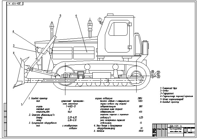 Чертеж Чертёж бульдозера ДЗ-101