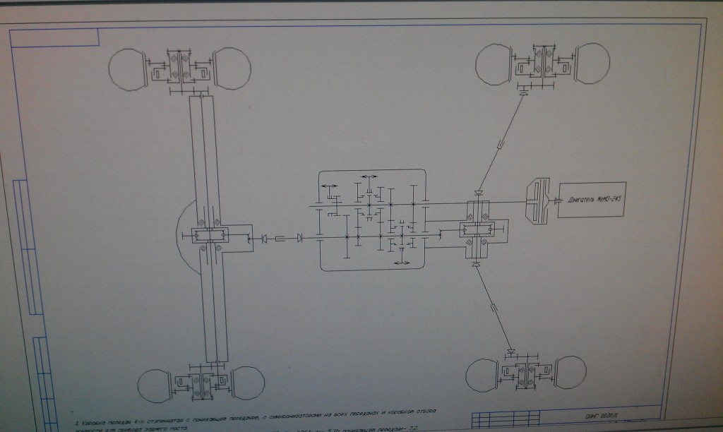 Чертеж Кинематическая схема трасмиссии автомобиля ЛуАЗ-1302