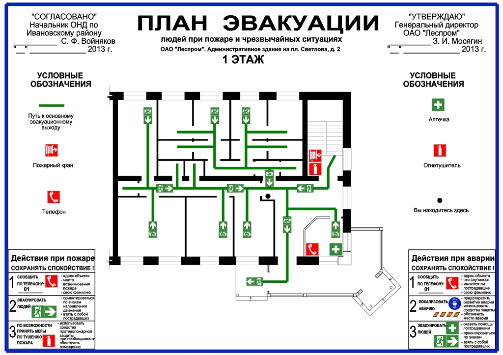 Чертеж Типовой план эвакуации людей при пожаре и аварии