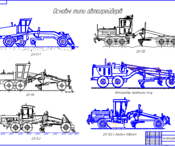 Чертеж Основны типы автогрейдеров