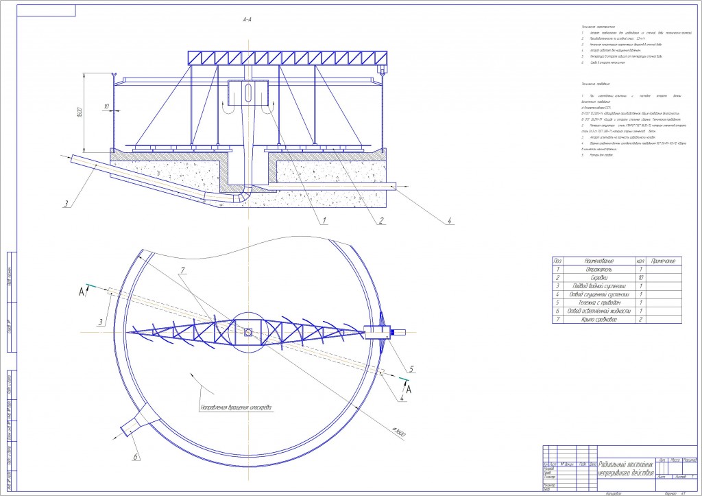 Чертеж Радиальный отстойник  непрерывного действия