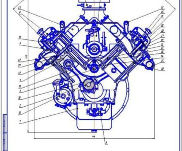 Чертеж Проектирование двигателя на шасси автомобиля КрАЗ-256Б