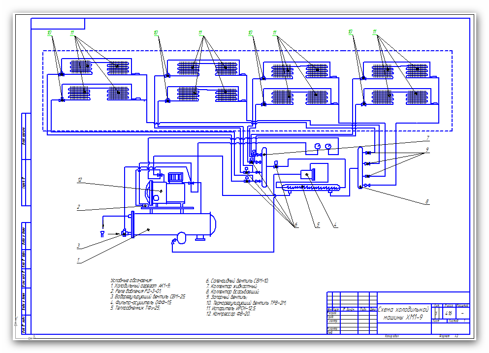 Чертеж Схема холодильной машины ХМ1-9