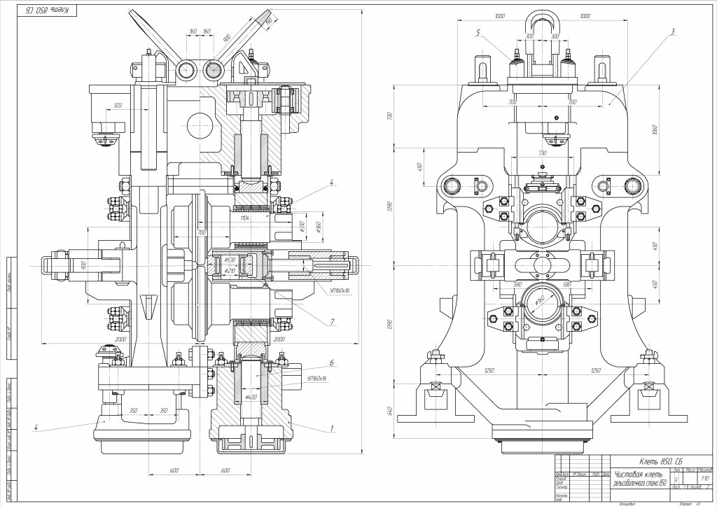 Чертеж Чистовая клеть 850 рельсобалочного стана 850