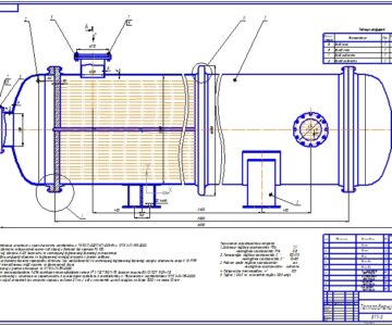Чертеж Кожухотрубчатый теплообменник ø1000 из стали марки ВТ1-0