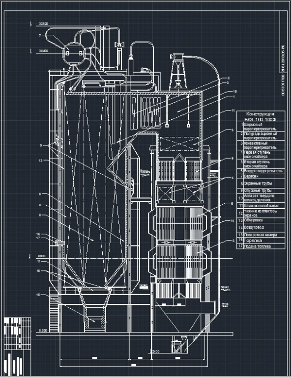 Чертеж Котел БКЗ 160-100Ф