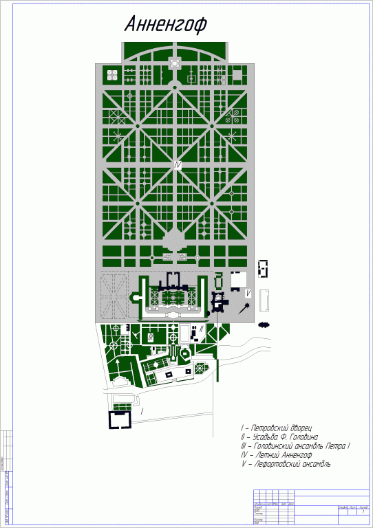 Чертеж Генеральный план дворца Анненгоф